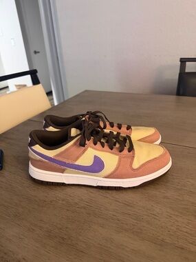 Nike Dunk Low-Top Sneakers in Yellow, Peach & Purple Accents